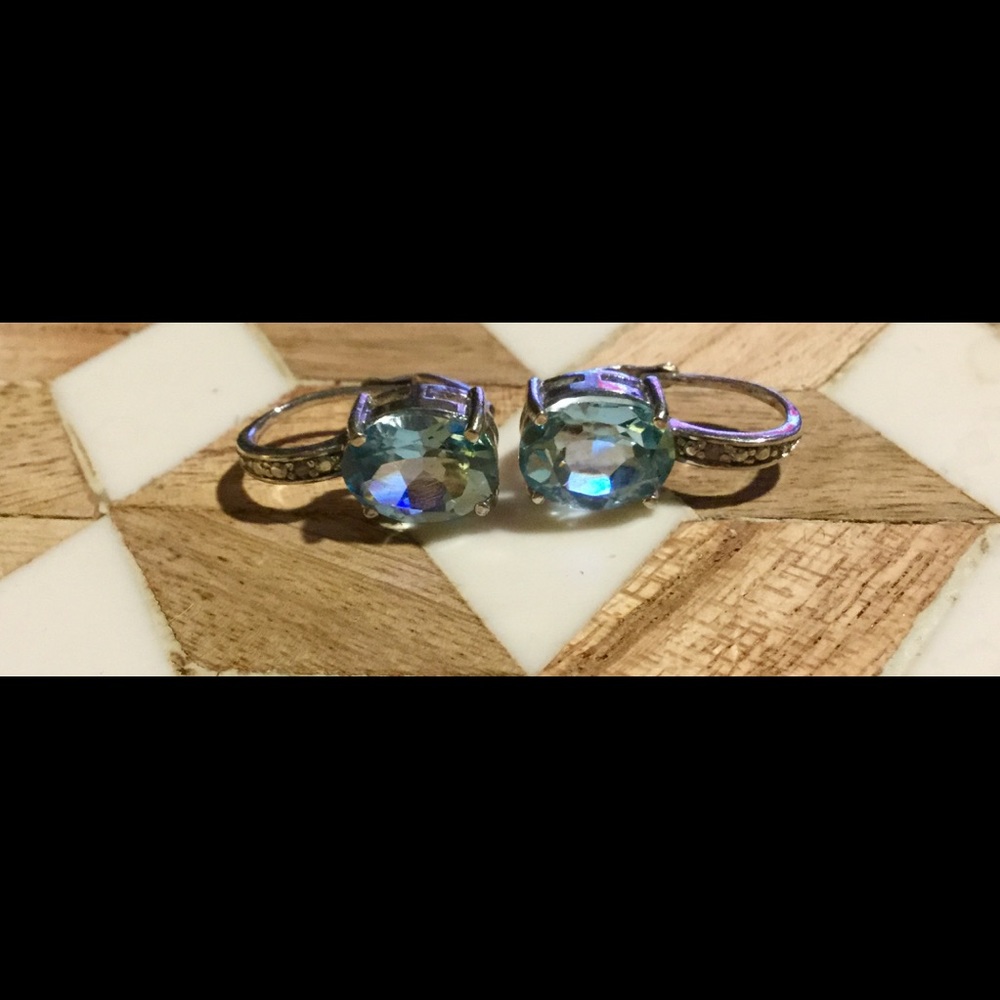 💎 Blue Topaz & Diamond, Sterling Silver Earrings